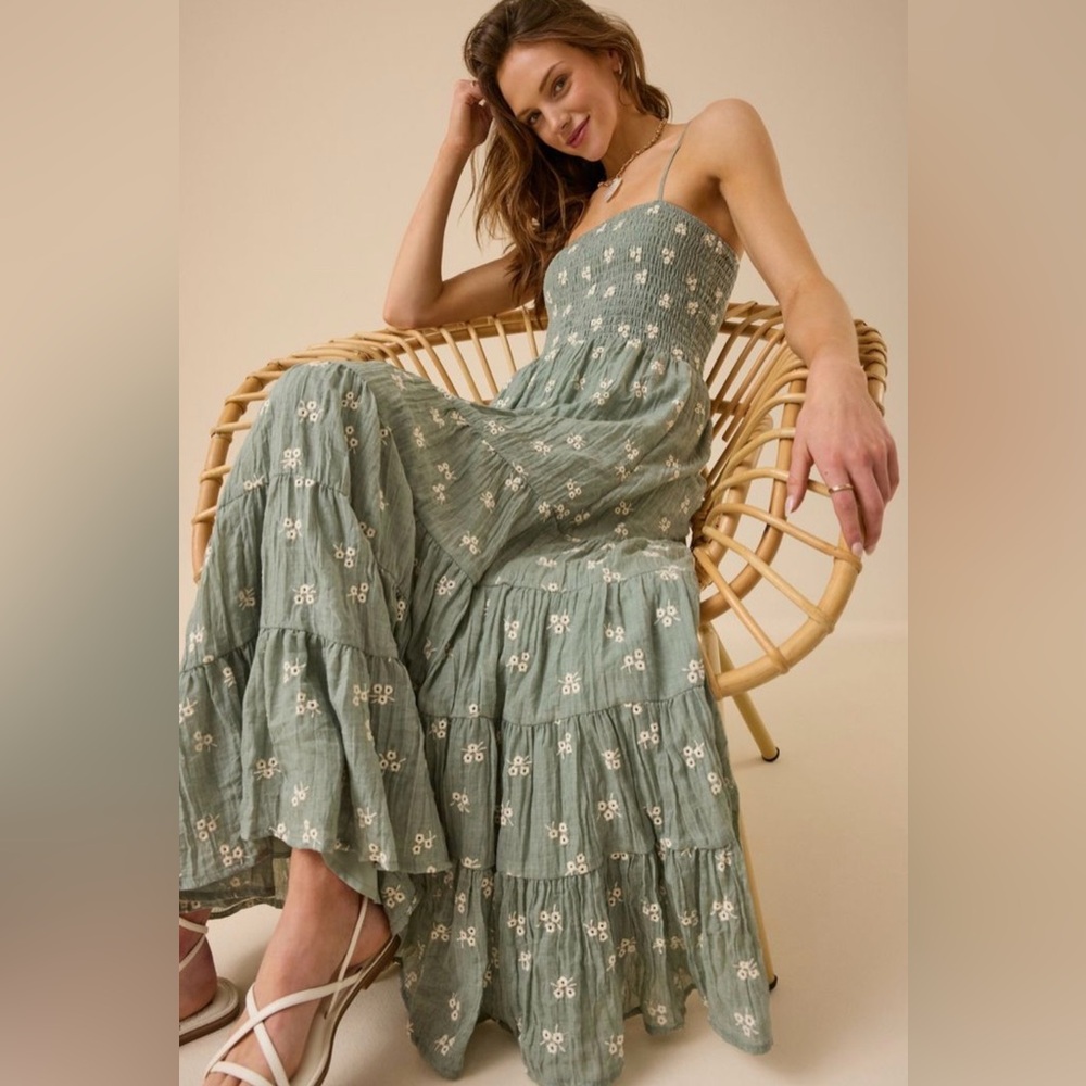 Altar’d State Baylor Embroidered Soft Green Maxi dress size Medium - Picture 2 of 15